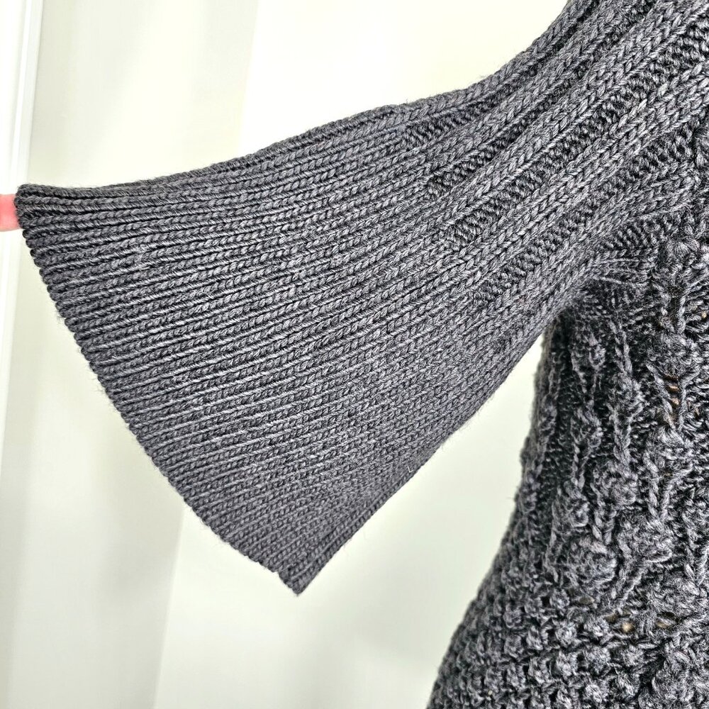 U Knits Charcoal Pointelle Shawl Collar Cardigan Sweater Medium - Picture 9 of 13